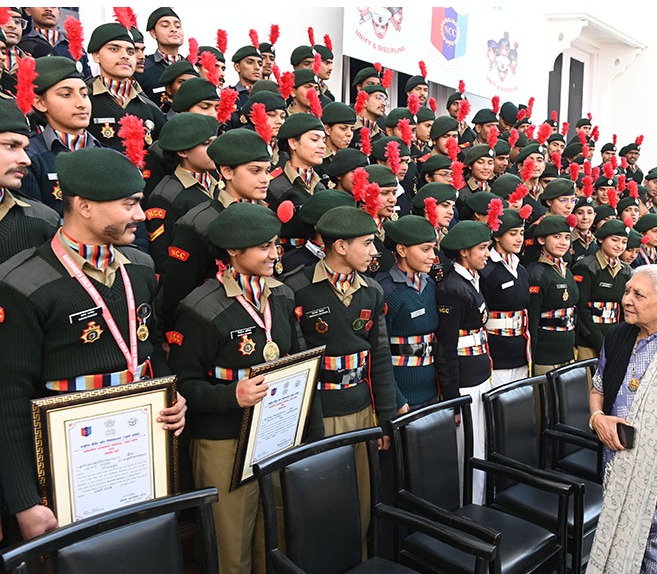 The Governor honored the NCC cadets for their excellent performance in the Republic Day Camp-2024 by giving them medals and certificates.