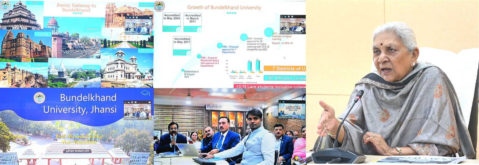 Governor virtually reviewed the presentation for peer team for NAAC grading of Bundelkhand University, Jhansi./राज्यपाल ने बुंदेलखण्ड विश्वविद्यालय, झांसी की नैक ग्रेडिंग हेतु पियर टीम के लिए प्रस्तुतिकरण की ऑनलाइन समीक्षा की